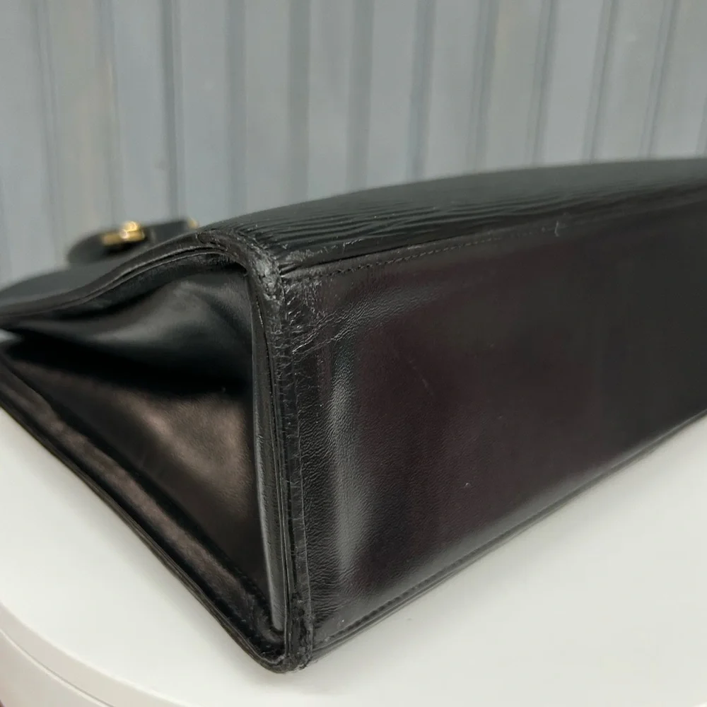 Vintage Black Epi Leather Structured Top Handle Bag Made in Canada Minimalist - Picture 9 of 17